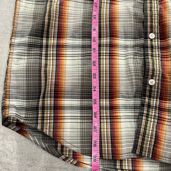[L]Prana Casual Button Down Shirt in Black Orange and Gray Plaid - Picture 4 of 6